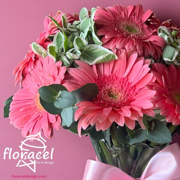 Jarrón de 12 Gerberas rosas